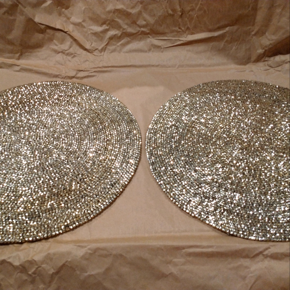 2 beaded placemats in champagne gold New